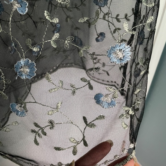 Embroidered Floral Mesh Black Dress - Picture 2 of 2